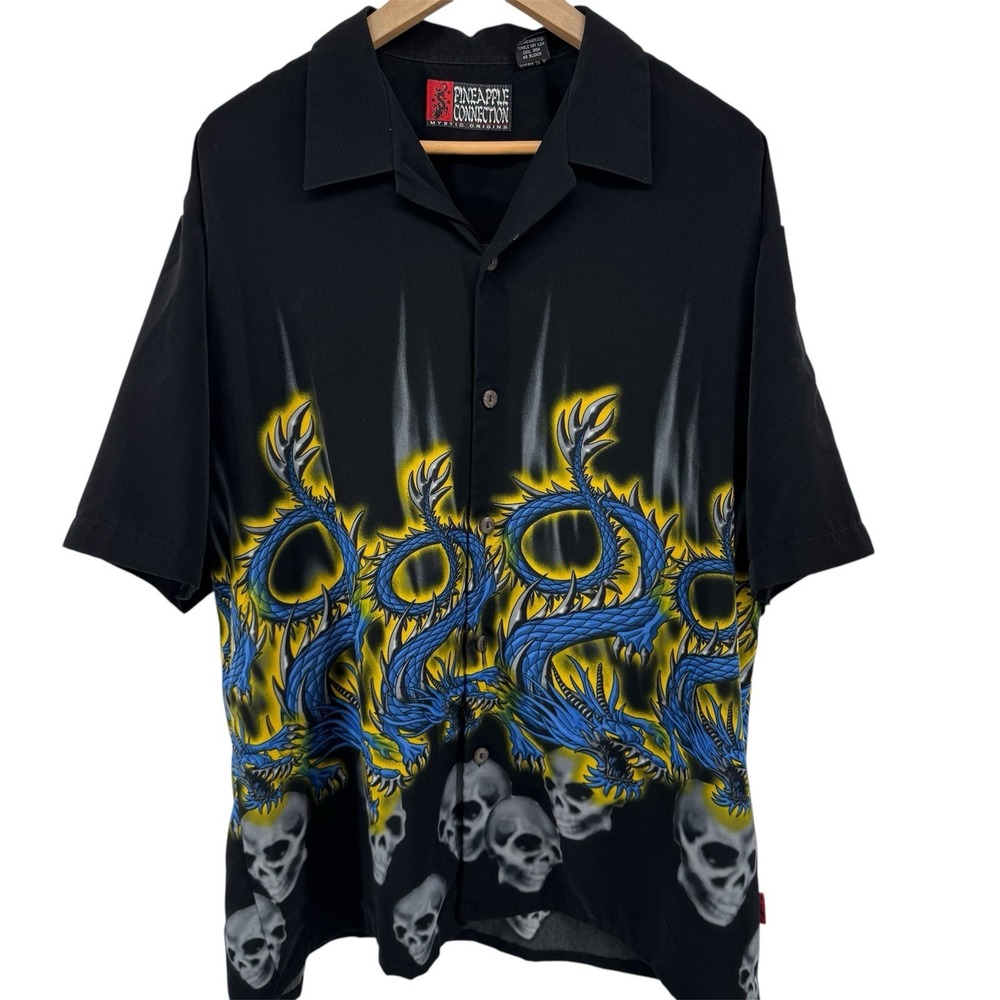 Pineapple Connection Shirt Mens Extra Large L Black Dragon Skull Asian Hawaiian